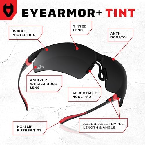 NoCry Safety Sunglasses with Green Tinted Wraparound Lenses; Tinted Safety Glasses for Men and Women with Adjustable Arms & No-Slip Grips; Work Glasses with UV 400 Protection; ANSI Z87.1 Rated