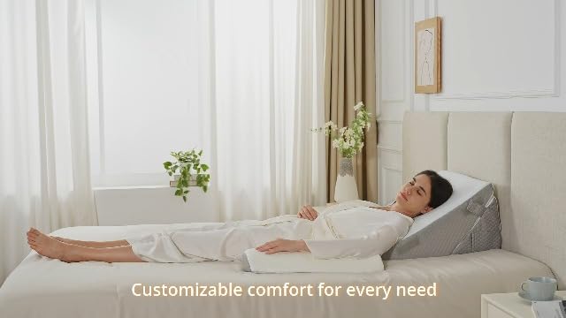 Ruqmuis Wedge Pillow Set for After Surgery, 3PCS Adjustable 9&12 Inch Bed Wedge Pillow for Sleeping, Incline Pillow Wedge for Headboard, Post Surgery, Acid Reflux, Neck&Back Support, White/Grey