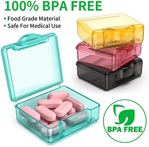 TecQach Small Pill Box 4 pcs,Cute Travel Pill Organizer Case Mini Tiny Clear Plastic Storage Containers Portable for Pocket Purse