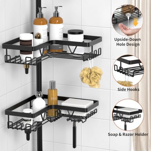 KEGII Corner Shower Caddy Tension Pole, Large Capacity Bathroom Organizer