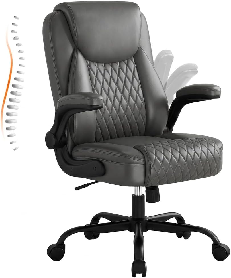 GTPLAYER PU Leather Office Chair, Home Desk Chair with Flip-up Arms, Black