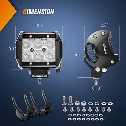 Nilight Led Pods 2Pcs 18W 1260LM Flood Off Road Lights Super Bright Driving Work Fog Lamps for Trucks Pickup Golf Cart SUV ATV UTV 4x4 Van Camper Boat