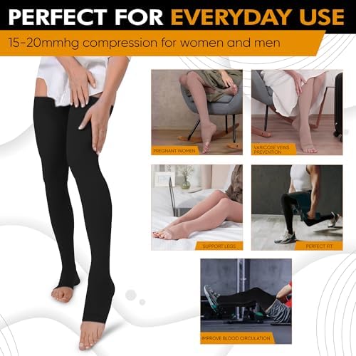 Doc Miller Thigh High Open Toe Compression Stockings 15-20mmHg