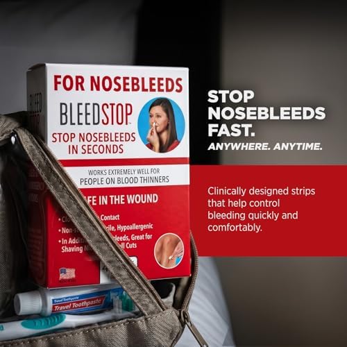 BleedStop™ Nosebleed Strips – Fast Acting Blood Coagulant Foam Inserts – Helps Clot Blood on Contact – Non-Stinging Sterile Hypoallergenic for Mild to Heavy Nosebleeds