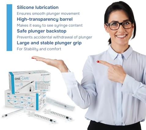 ONE-CARE Luer-Lock Syringe, 1 mL, 100 Count, Blister-Packed