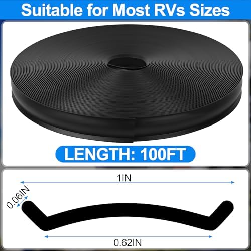 1" RV Trim Molding Insert, 100 FT Heavy Duty RV TPE Trim Molding Weather Stripping Exterior Replacement, Waterproof Screw Cover Corner for Camper Travel Trailer Boat Channel, Black