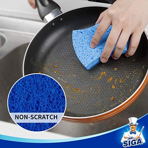 MR.SIGA Non-Scratch Cellulose Scrub Sponge, Dual-Sided Dish Sponge, 12 Pack