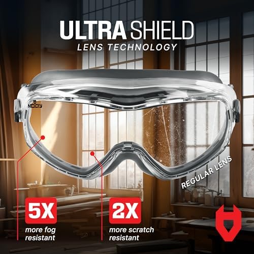 NoCry Clear Anti-Fog Safety Goggles for Lab and Work, ANSI Z87, Adjustable