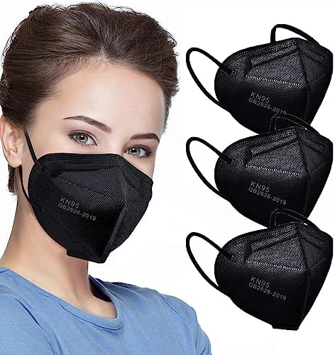 LEMENT 50pcs KN95 Face Mask Black 5-Layer Filter≥95% Cup Dust Safety Masks