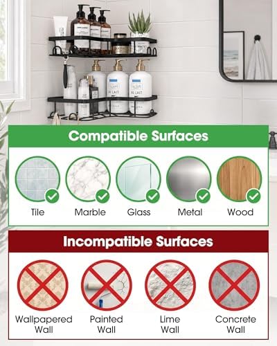 Sakugi Black Corner Shower Caddy Adhesive No Drilling Bathroom Shelves