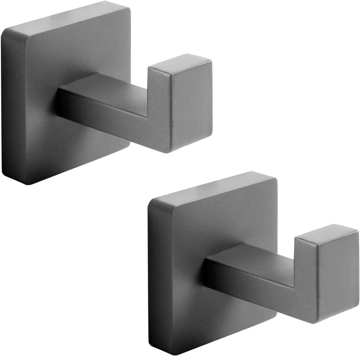 Heavy Duty Stainless Steel Towel Hooks, Wall Mounted Square Robe Hooks for Bathroom, Kitchen, Bedroom, Hotel Matte Black 2 Pack