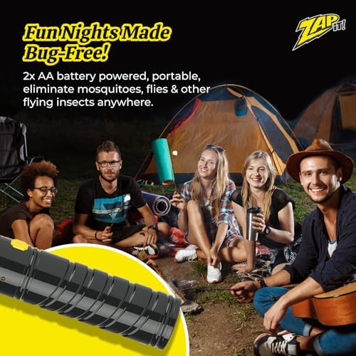 ZAP IT! Battery Powered Fly Swatter Racket - 3,500-Volt Mosquito Zapper with 2 AA Batteries Included and LED Light -Medium- Safe 3-Layer Mesh, Dark Yellow, Bug Zapper Racquet for Indoors and Outdoors