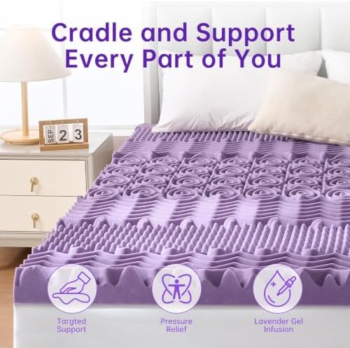 MUXHOMO 3 Inch 7-Zone Twin XL Mattress Topper, Egg Crate Memory Foam Mattress Topper Twin XL Size for Back Pain, Lavender Gel Infused Bed Pad, CertiPUR-US and Oeko-TEX Certification (79"×38")
