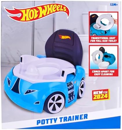 Hot Wheels Blue Race Car Potty Training Toilet, Race Car Potty Seat Includes Detachable Toddler Toilet Seat and Kids Potty, Ages 12 Months and Up