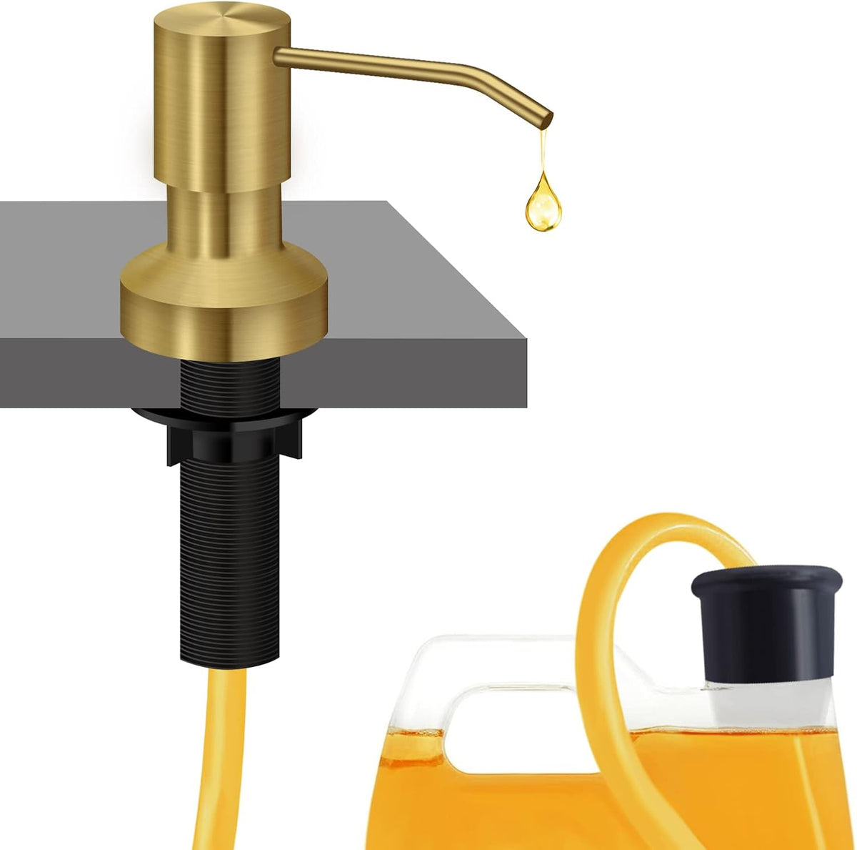 Sink Soap Dispenser for Kitchen Sink, Countertop Built in Sink Soap Dispenser with 47”Extension Tube kit, No Need to Fill The Little Bottle Again (Black)