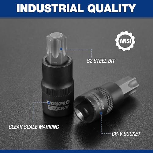 WORKPRO Torx Bit Socket Set, Premium S2 Bits & CR-V Sockets,13-Piece T8-T60