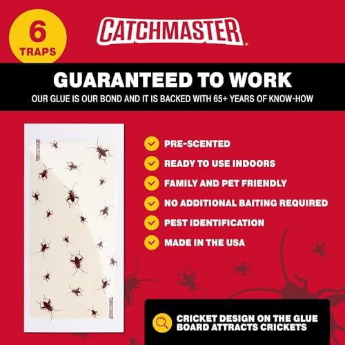 Catchmaster Cricket XL Giant Glue Boards 6-Pk, Adhesive Bug Catcher Cricket Traps Indoor, Sticky Trap for Inside Your Home, Bulk Insect Killer, Insect Traps for House & Garage, Pest Control for Home
