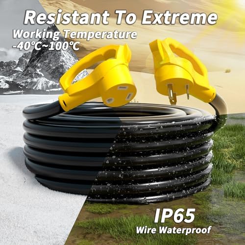 PlugSaf 50 FT 30 Amp RV Extension Cord Outdoor, 10AWG 125V 3750W STW Yellow