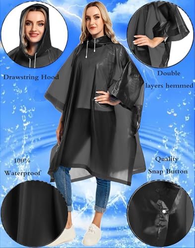 2 Pack Rain Ponchos for Adults Reusable - Raincoats Survival Emergency Heavy Duty Rain Coat with Drawstring Hood