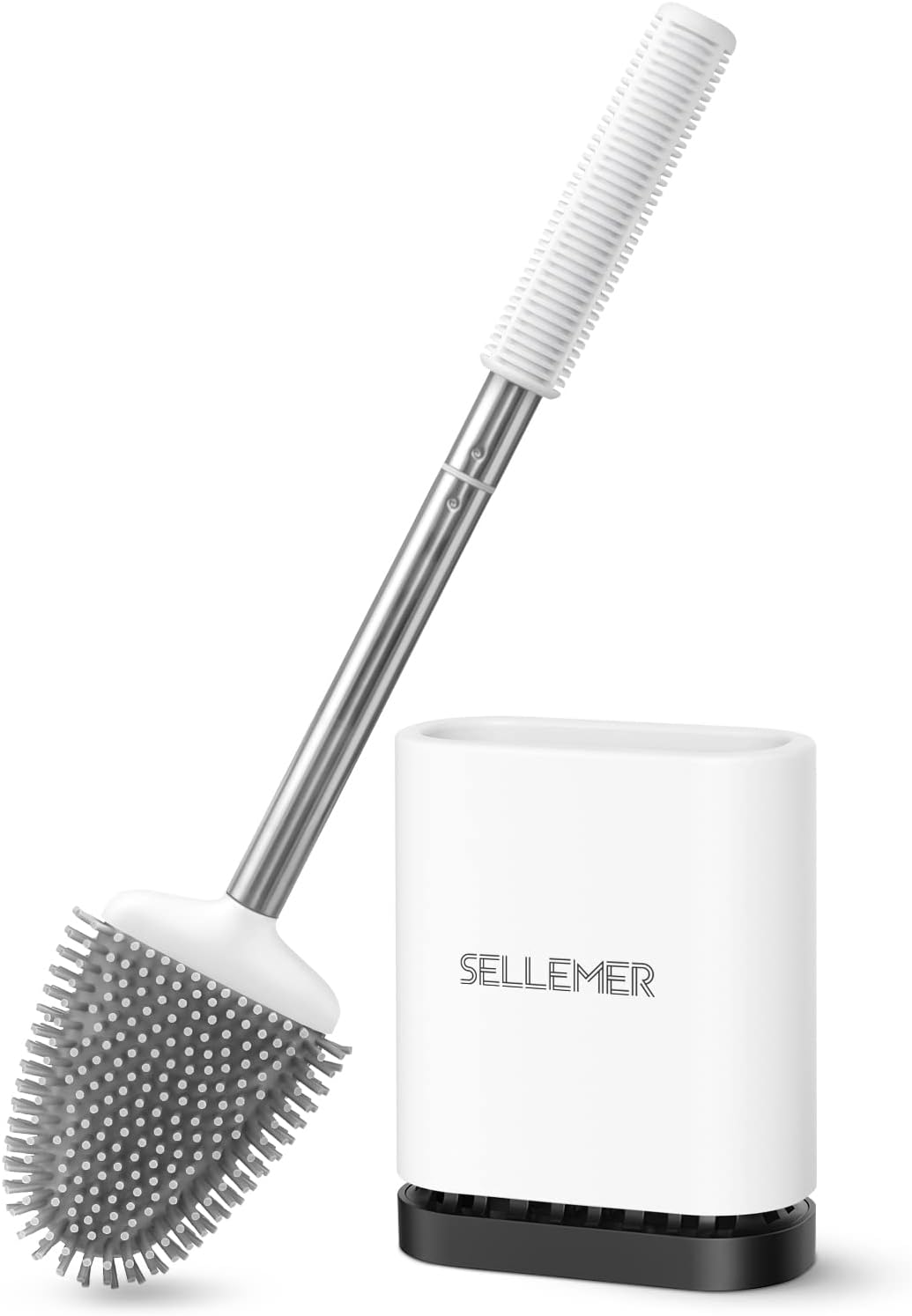 Sellemer Silicone Toilet Brush, Ventilation Slots Base Holder 1 Pack Silver