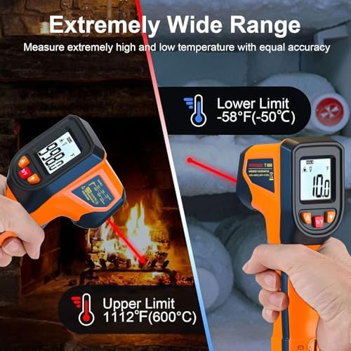Laser Infrared Thermometer Non-Contact Digital Temperature Gun, -58℉～1112℉(-50℃～600℃) IR Thermometer for Industrial, Kitchen Cooking, Automotive, HVAC (Not for Human Body Temp)