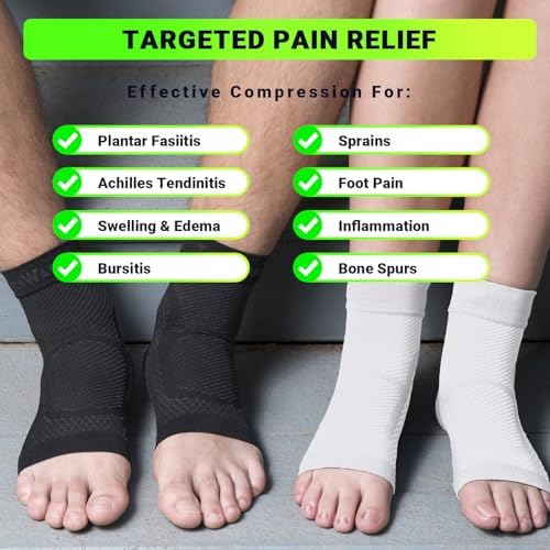 TechWare Pro Ankle Brace Compression Sleeve - Plantar Fasciitis Sock. Relieves Achilles Tendonitis. Foot Arch Support Reduces Joint Pain, Swelling & Heel Spur Pain. Injury Recovery Braces for Sports