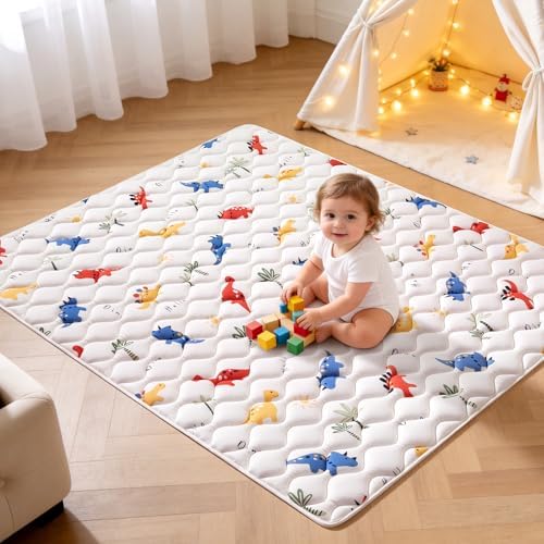 50" x 50" Foldable Baby Play Mat, Odorless Premium Foam Microfiber Floor Mat, Hypoallergenic Non‑Slip Washable for Infants Toddlers, Playpen, Tummy Time & Travel