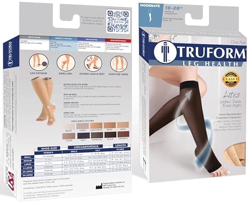 Truform Sheer Compression Stockings, 15-20 mmHg, Women's Knee High Length, Open Toe, 20 Denier, Medium