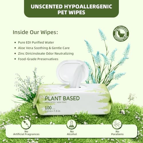 IMMHABI 400 Count Dog Wipes, Unscented Plant-Based Hypoallergenic Pet Wipes for Paws, Butt, and Anal Gland Care, Cleansing & Deodorizing for Puppies and Cats