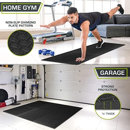 ProsourceFit Exercise Puzzle Mat ½-inch, EVA Interlocking Foam Floor Tiles for Home Gym, Workout Equipment, Kids Play Areas, Black, 24 SQ FT - 6 Tiles
