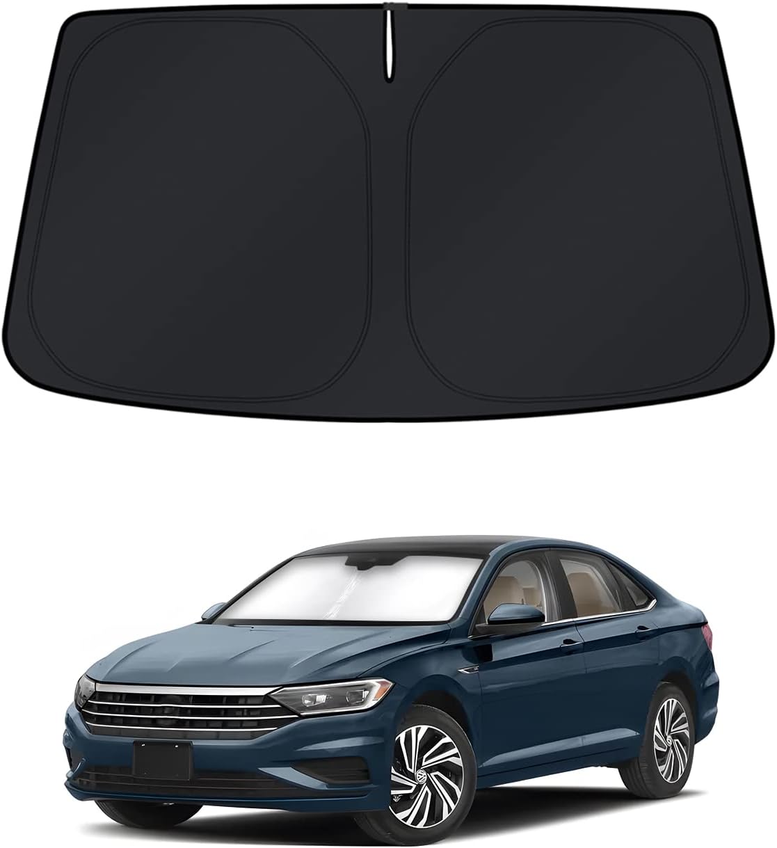 KUST Windshield Sun Shade for 2017-2026 Tesla Model Y/Model 3 Sunshade Accessories (Fit 2025-2026 Model Y Juniper / 2024 Model 3 Highland) Upgraded Foldable Sunshade, Blocks UV Rays Keep Car Cool