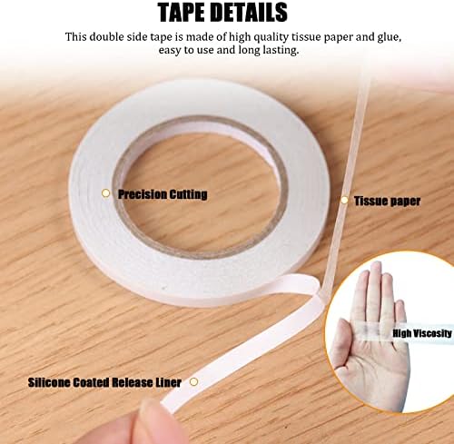 Double Sided Tape for Crafts, Double-Sided Tape for Arts, Scrapbook Supplies, Photography, Gifts Box, Scrapbooking, Card Making, Paper Backing, Tear-by-Hand, 6 Roll Heavy Duty Multi-Size Adhesive Tape