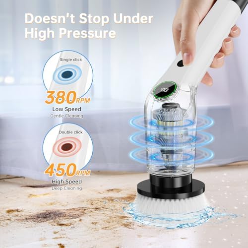 PUFTEM Electric Spin Scrubber, Cordless Shower Scrubber, Adjustable Handle