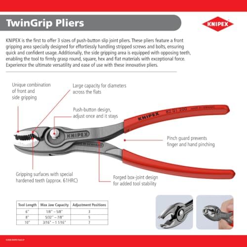 KNIPEX 82 01 200 TwinGrip Pliers, 8-inch
