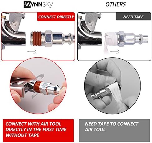 Air Compressor Kit, 1/4 Inch NPT Air Tool Kit with 1/4 Inch x 25Ft Coil Nylon Hose/Tire Gauge - 20 Pieces