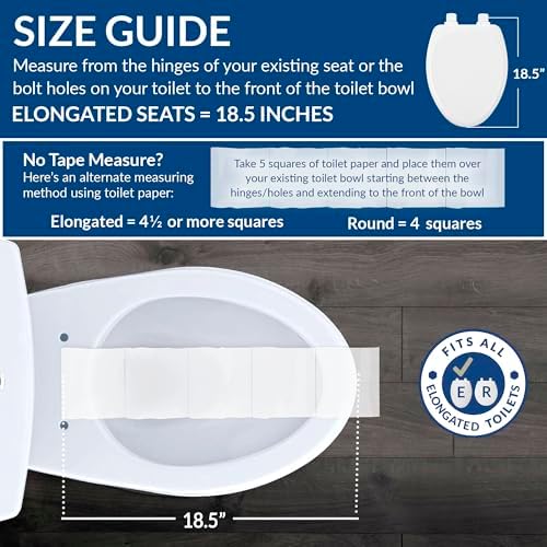 Mayfair Cassel slow close toilet seat, easy clean non-slip premium wood seat, install, made in USA, elongated, white