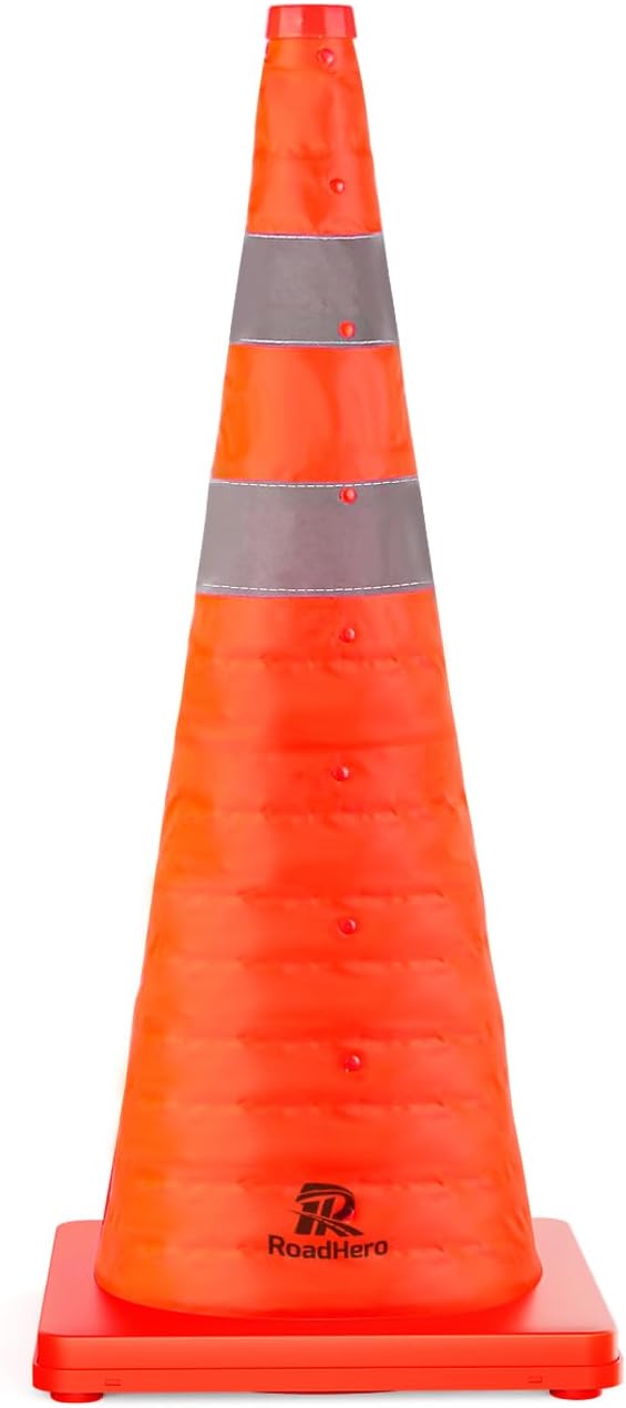 RoadHero 28 Inch 4 Pack Collapsible Traffic Safety Cones with Bag, Orange