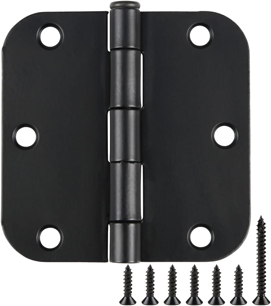 TDCHINGES Rounded Matte Black Door Hinges 3.5 Inch 5/8" Radius Flat 30 Pack