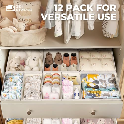ZenStortage 12Pack Drawer Organizers Clothes, Linen Nursery Drawer Divider