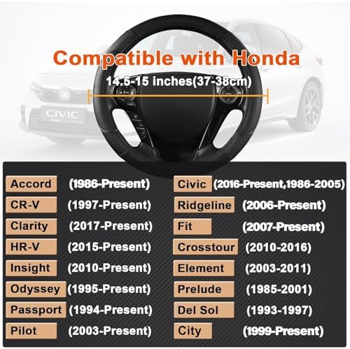 GIANT PANDA Microfiber Leather Steering Wheel Cover for Honda Accord,Civic,CR-V,HR-V,Pilot(Diamond-Pattern-Black-Standard Size)