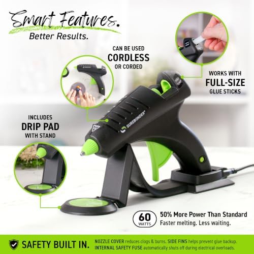 Surebonder Cordless Hot Glue Gun, High Temperature, Full Size, 60W, 50% More Power - Sturdily Bonds Metal, Wood, Ceramics, Leather & Other Strong Materials (Specialty Series CL-800F)