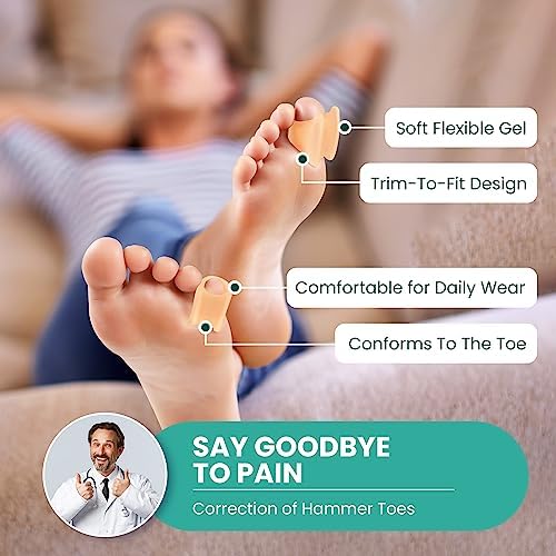 Welnove Hammertoe Corrector - 6 Pack Toe Splints - Soft Gel Toe Straighteners - Realign Bent, Curled, Crooked, Claw, Hammer Toes - Toe Corrector for Men and Women, 3 Different Sizes (Beige)