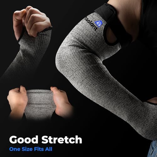 OriStout Cut Resistant Farmers Sleeves with Thumb Hole, Arm Protectors for Thin Skin and Bruising, for Gardening, Welding, Kitchen, Arm Guards for Biting, Pet Grooming, Grey, 1 Pair