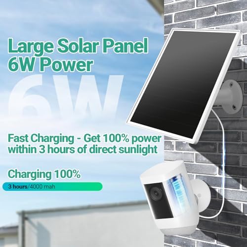 Solar Panel for Ring Camera, 6W Solar Charger with USB-C & Barrel Plug for Ring Stick Up Cam Plus/Pro & Spotlight Cam Battery Series, Waterproof, 9.8ft Cable, White