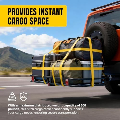 MaxxHaul 70107 53" x 19-1/2" Hitch Cargo Carrier - Trailer Mount Steel With High Side Rails For RV's, Trucks, SUV's, Vans, Cars 2" Receiver 500-lb Load Capacity , Black