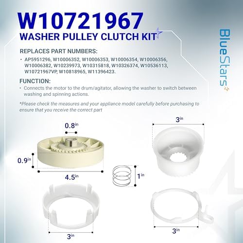 [Upgraded] BlueStars W10721967 Washer Pulley Clutch Kit & W10006384 Belt
