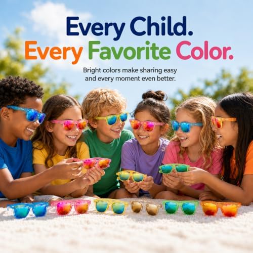 18 Pack Kids Sunglasses Bulk Party Favors, Neon Sunglasses with UV400 Protection for Kids Age 3-8,Great Gift for Birthday ，Graduation Party Supplies Party, Beach, Pool，Boys Girls Goody Bag Stuffers