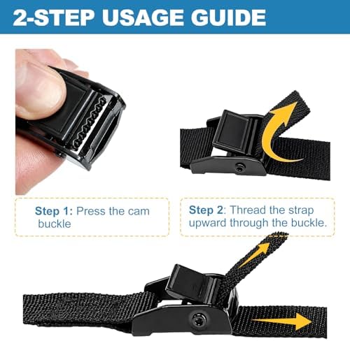 Adjustable Cam Buckle Lashing Straps, Tie Down Straps, 4 Pack, Black