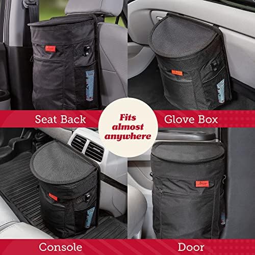 Lusso Gear Car Trash Can - 2.5-Gallon, Black, Round - Leak-Proof & Spill-Proof Lid & Waterproof Removable Liner - Hanging Car Trash Bin & Organizer for SUV, Truck & Minivan