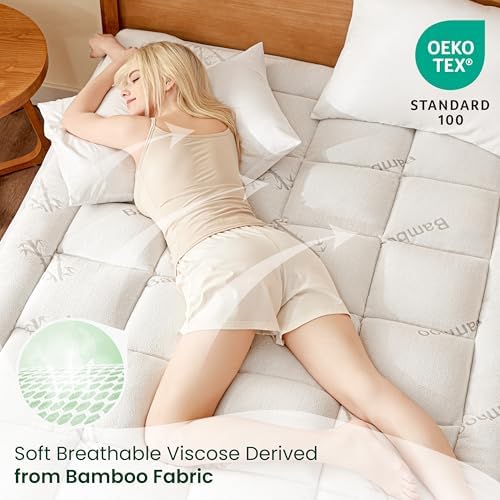 Love's cabin Twin XL Mattress Topper Viscose Derived from Bamboo, Thick Pillow Top Mattress Pad with Stretchable Pockets for 8"-20" Mattress, Soft Breathable Cooling Mattress Topper for Hot Sleepers